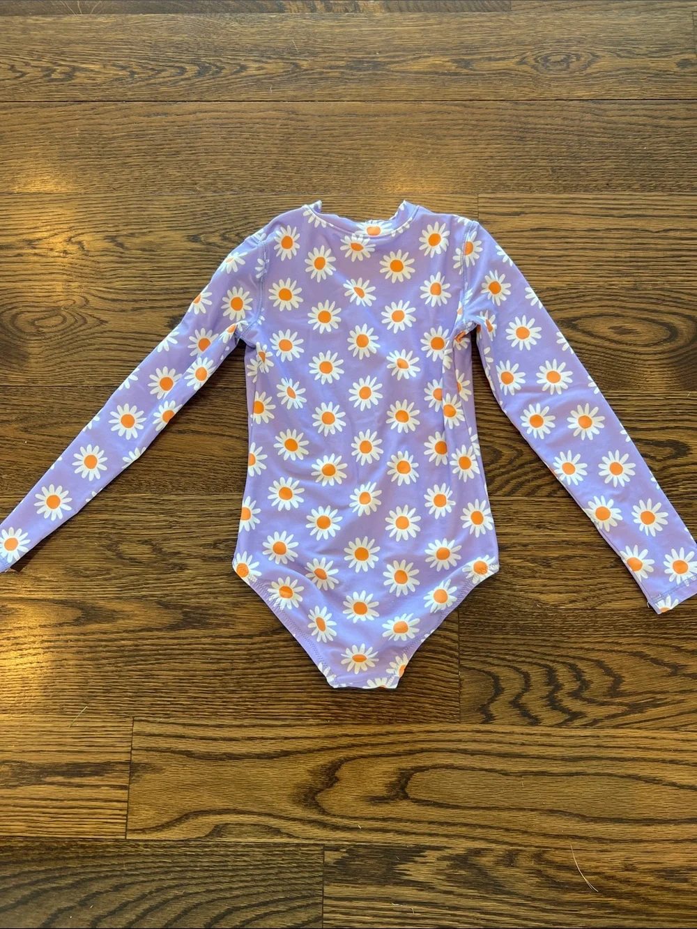 Primary Purple One-Piece Bathing Suit with White & Orange Daisy Print